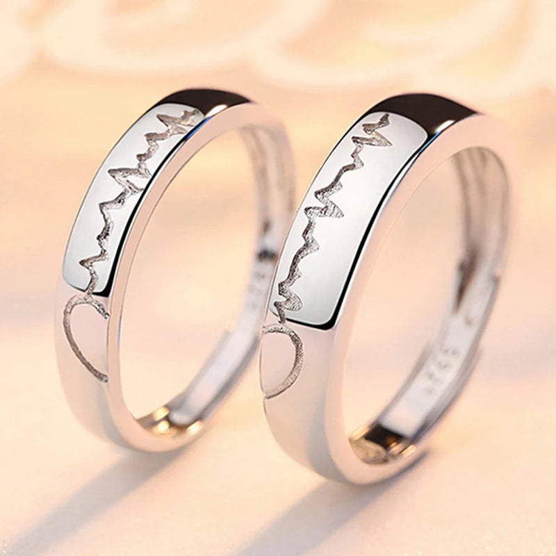 Matching 2Pcs Heartbeat Rings for Couples Romantic Promise Rings
