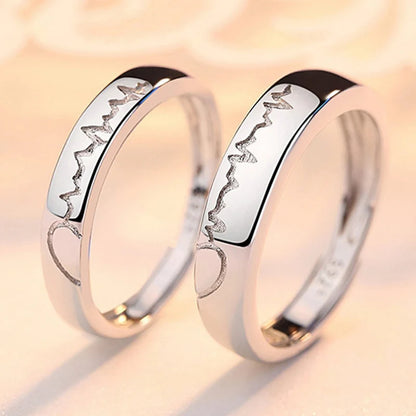 Matching 2Pcs Heartbeat Rings for Couples Romantic Promise Rings