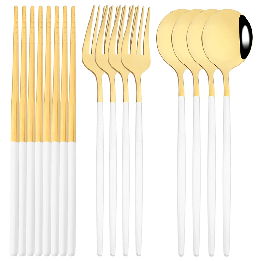 Edelstahl-Geschirrset in Gold und Grün