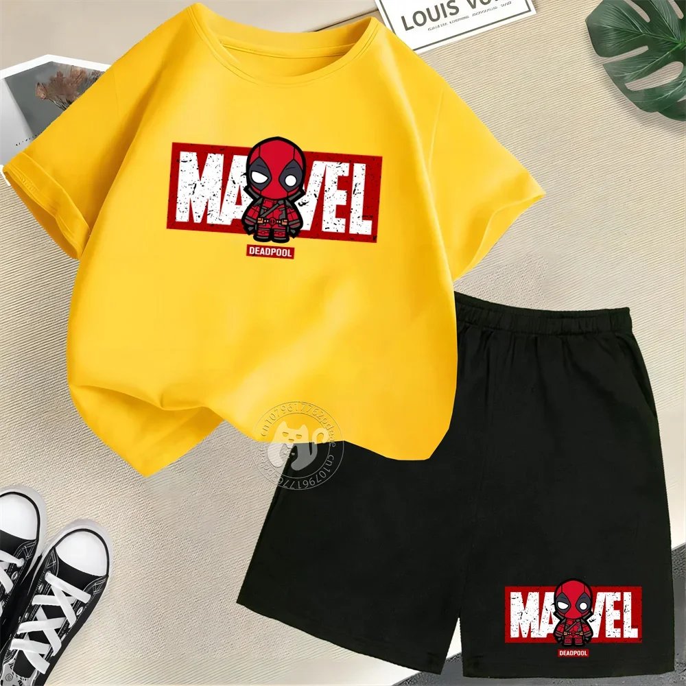 Niedliche Kurzarm-Outfits aus Baumwolle mit Cartoon-Print für Kinder