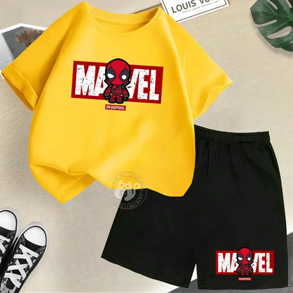 Niedliche Kurzarm-Outfits aus Baumwolle mit Cartoon-Print für Kinder