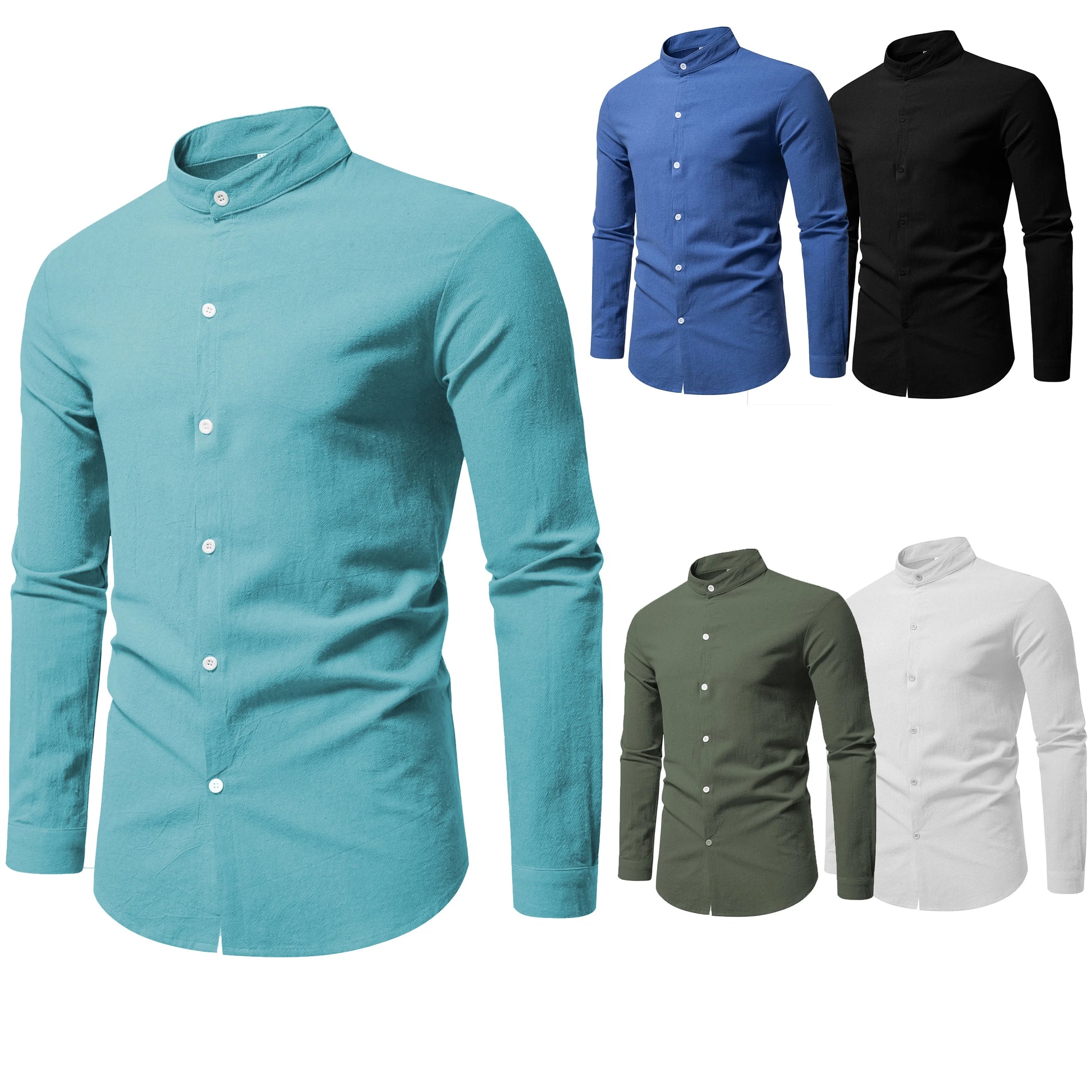 Men’s Cotton Long Sleeve Stand Collar Shirt
