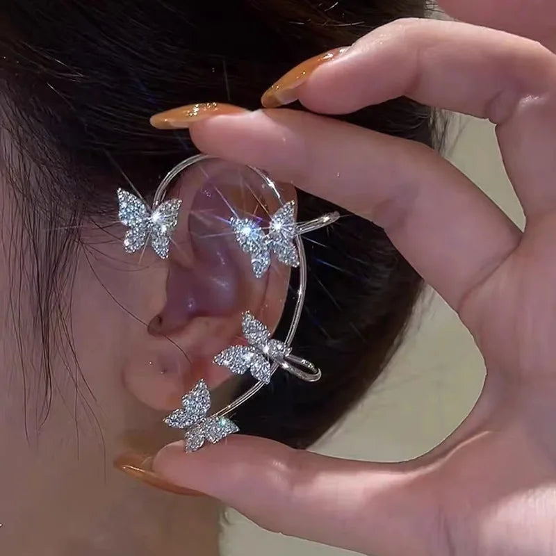 Boucle d'oreille femme clip papillon argent feuille métal