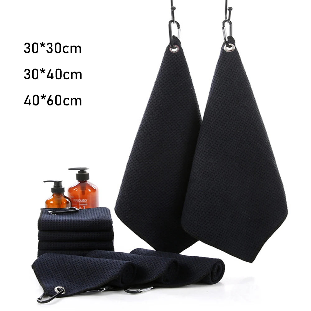 Black Microfiber Golf Towel with Carabiner Hook