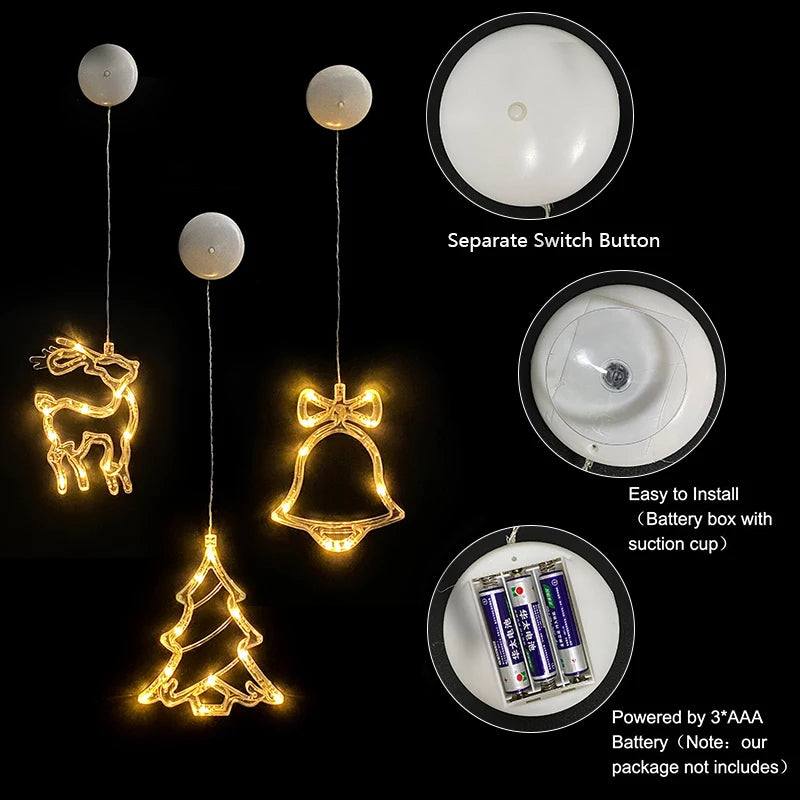 Décoration de fenêtre à LED en forme de cerf et de flocon de neige