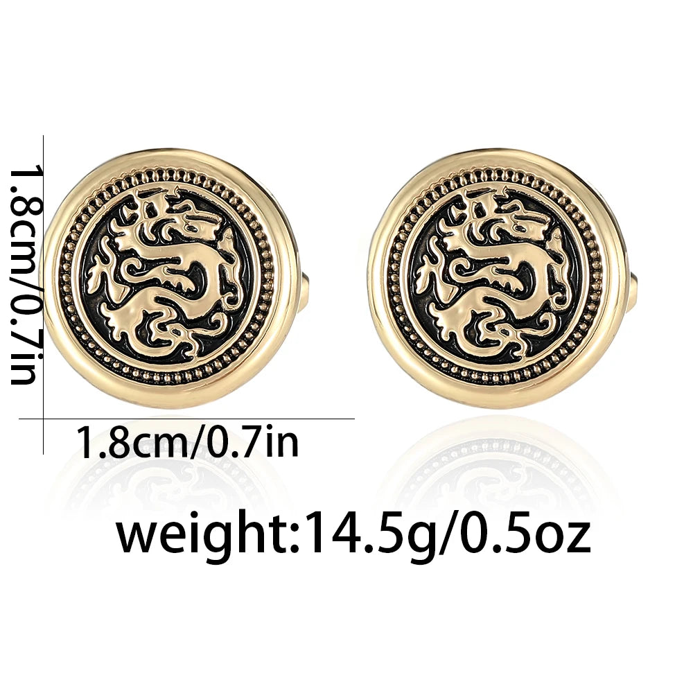 Dragon Totem Round Cufflinks for Men – Vintage Engraved Shirt Sleeve Buttons