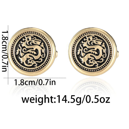 Dragon Totem Round Cufflinks for Men – Vintage Engraved Shirt Sleeve Buttons