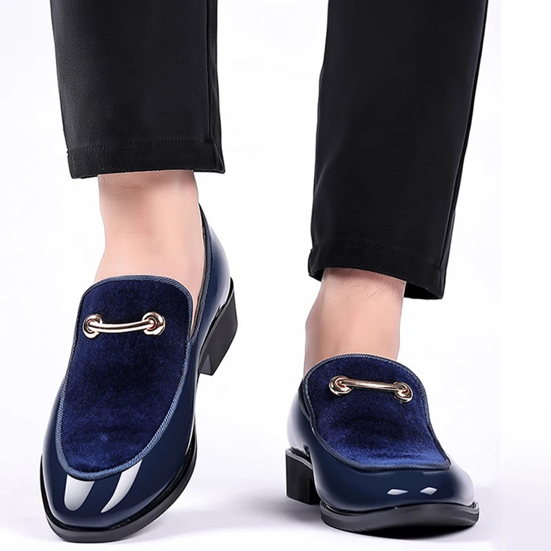 Black Patent Slip-On Loafers for Men