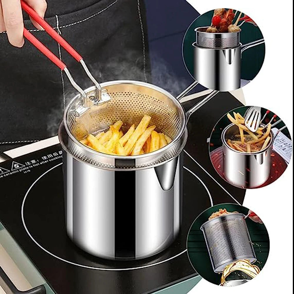 304 Stainless Steel Deep Fryer Pot, Strainer – Perfect for Tempura, Chicken