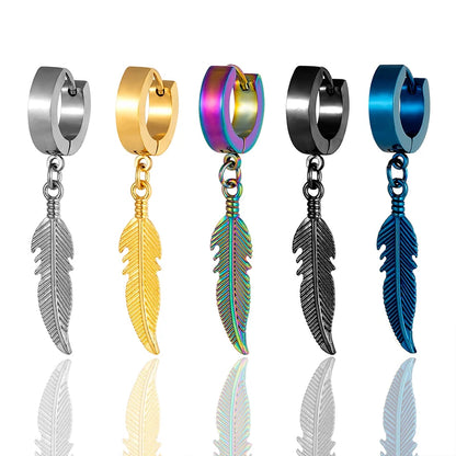 Simple Feather Pendant Stainless Steel Ear Studs - Unisex Fashion Earrings