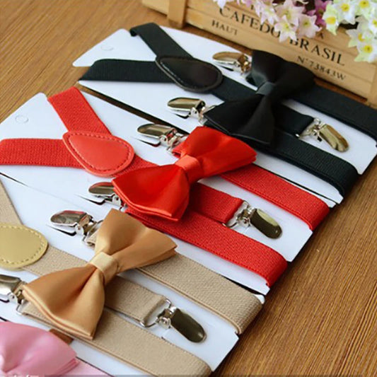 Kid's Bow Tie Wedding Suspenders Set
