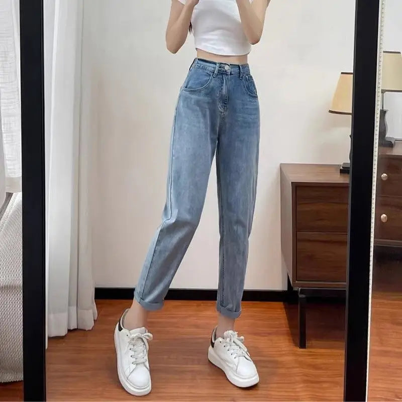 Women's Thickened Fleece Lined Nine Point Jeans