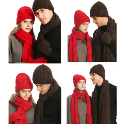 3 Pcs Winter Warm Beanie Hat Long Scarve