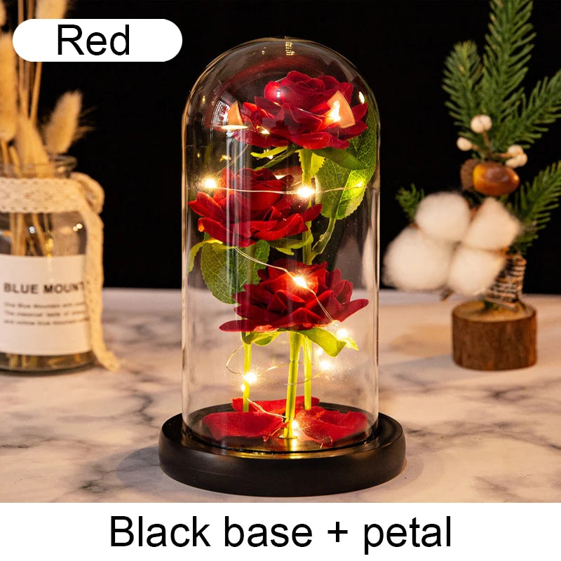 Fleurs artificielles LED Galaxy Three Rose - Décoration de mariage et cadeau créatif pour la Saint-Valentin