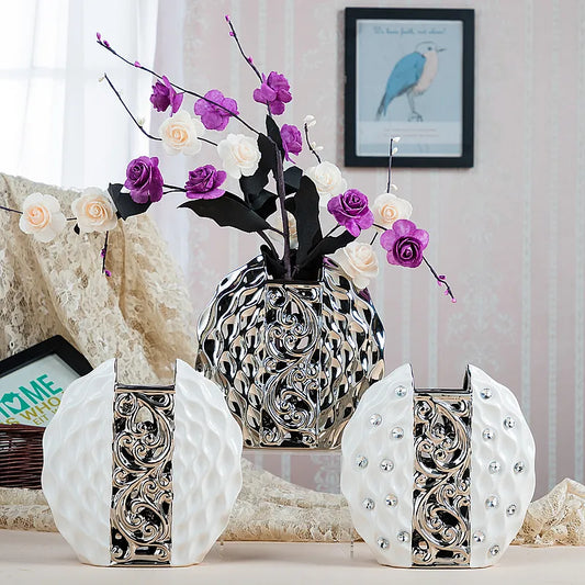 Vases d'art de fleurs d'arrangement blanc/argent-décoration de maison de mariage