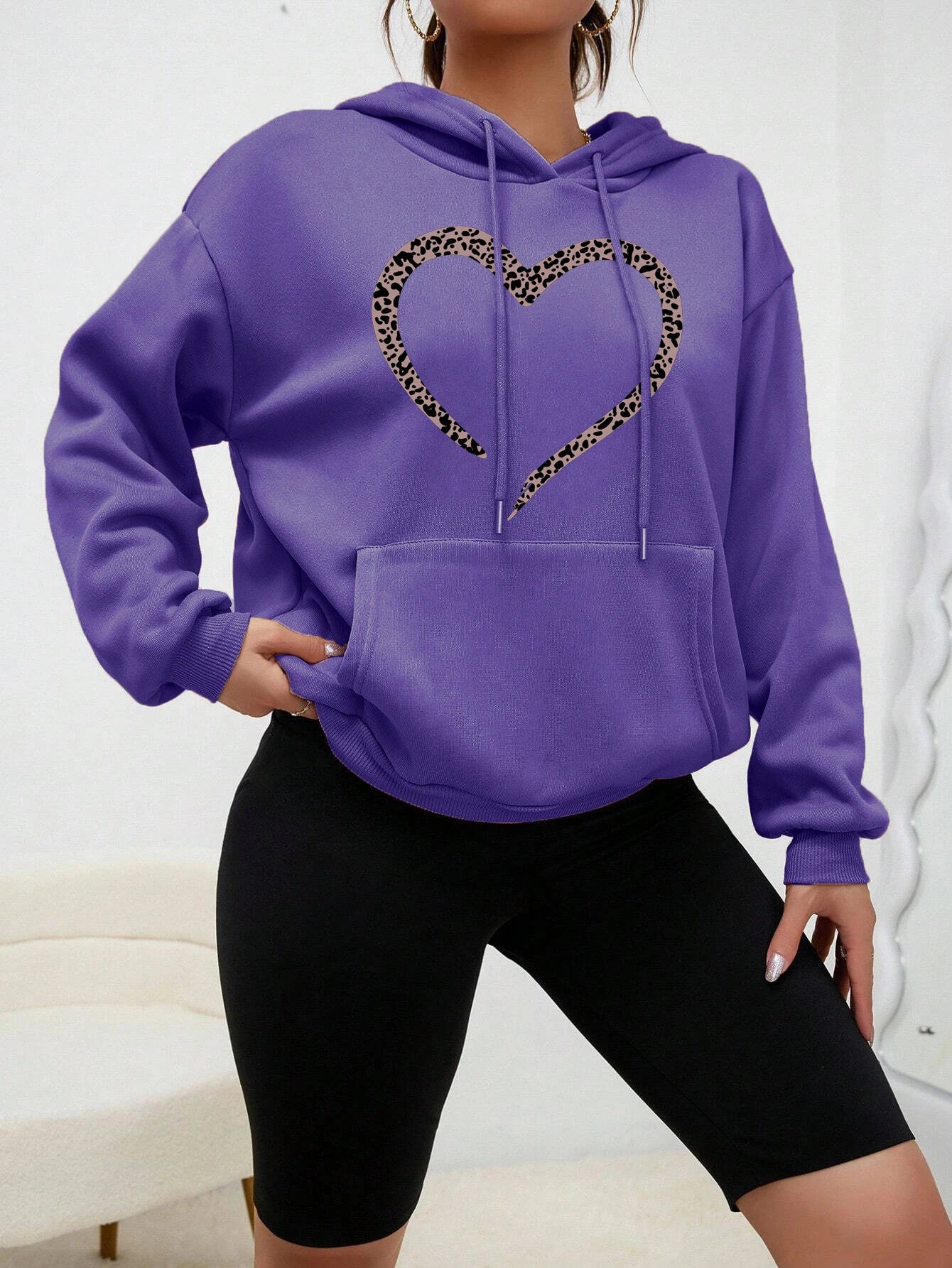 Women's Loose Heart Print Hip Hop Hoodie