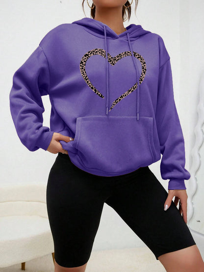 Women's Loose Heart Print Hip Hop Hoodie