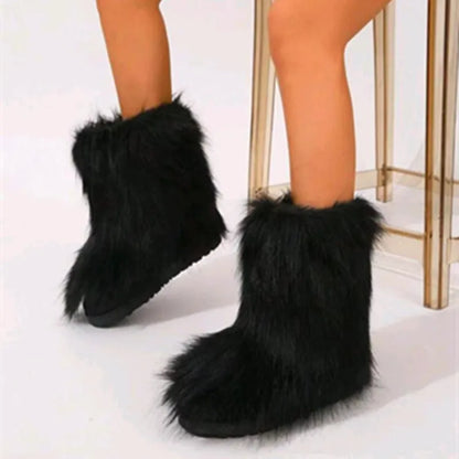 Bottes d'hiver chaudes en fausse fourrure pour femmes