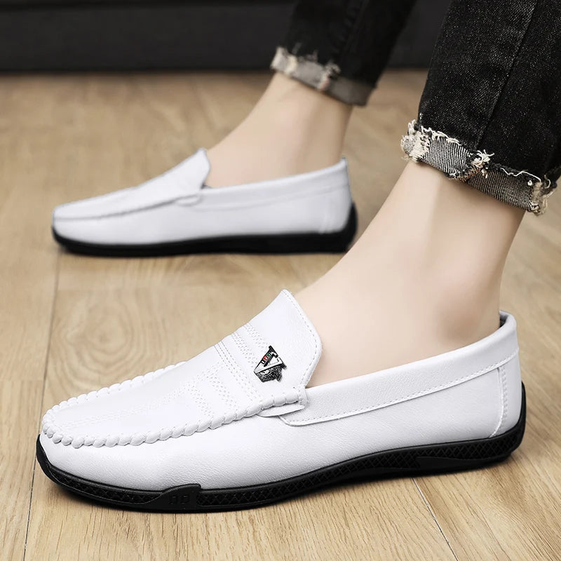 White Leather Men Casual Loafers