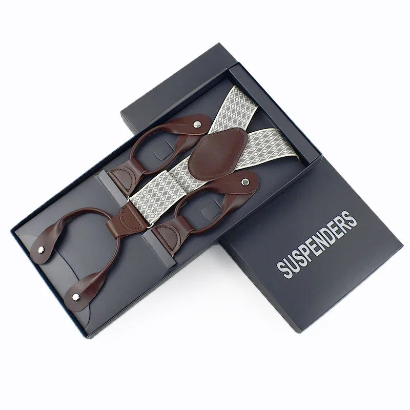 Men's Genuine Leather 6 Clips Suspenders