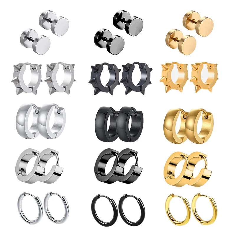 Boucles d'oreilles à tige en bois et acier inoxydable pour hommes, 1 paire