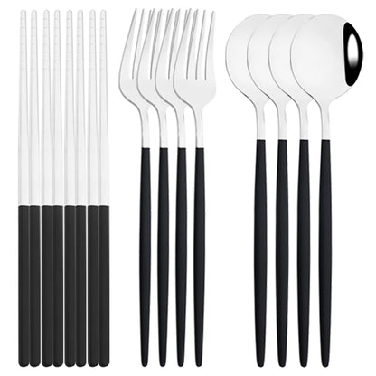 Edelstahl-Geschirrset in Gold und Grün