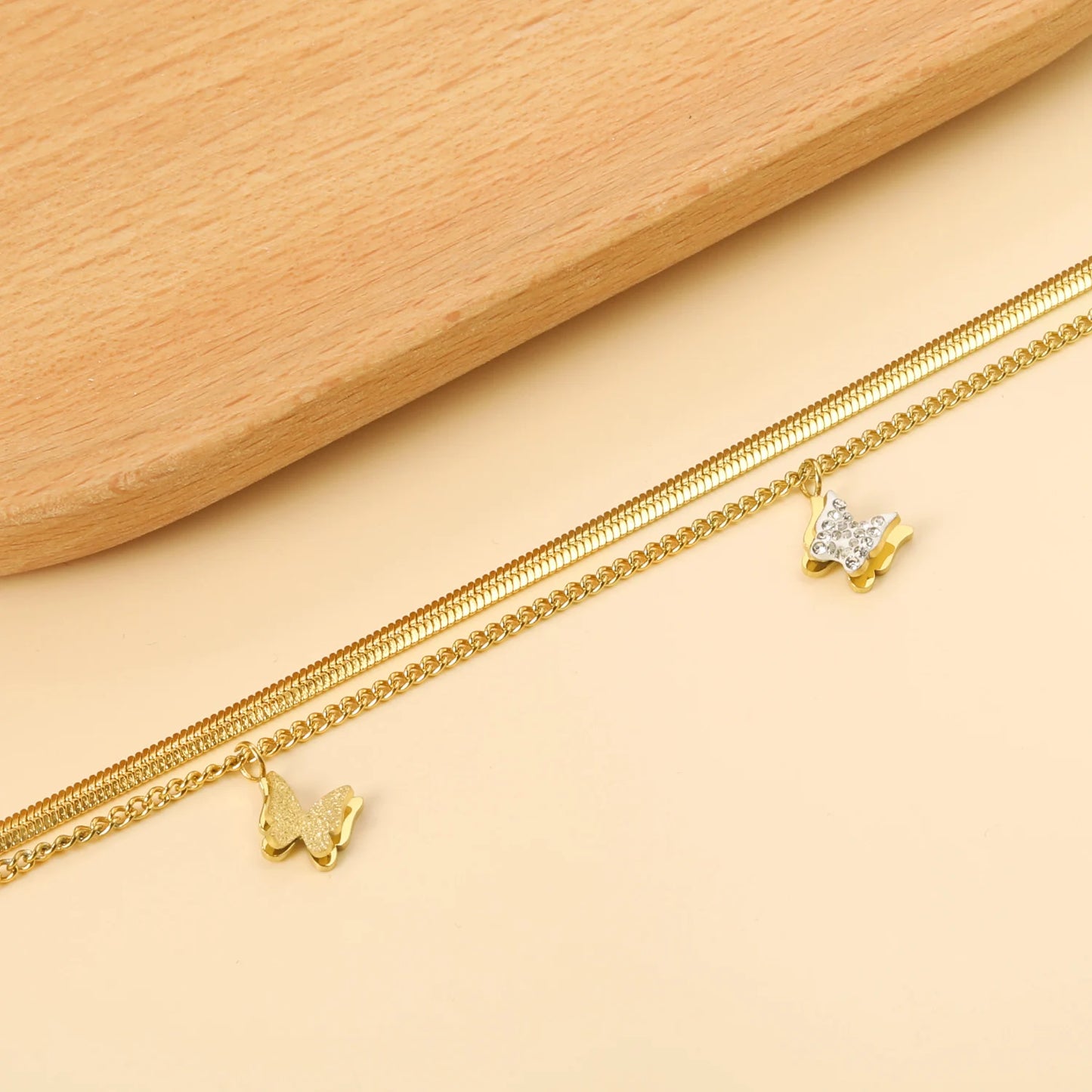 Gold-Silberfarbenes hohles Schmetterlings-Fußkettchen-Armband