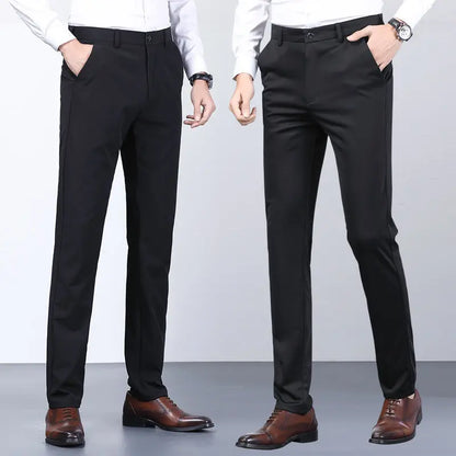 Pantalon de costume élastique noir coupe slim d'été pour hommes