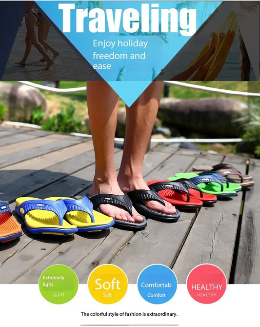 Leichte Herren-Hausschuhe mit Massagesohle für drinnen und am Strand 