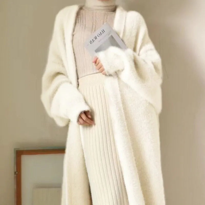 Cozy Winter White Long Cardigan coat Set