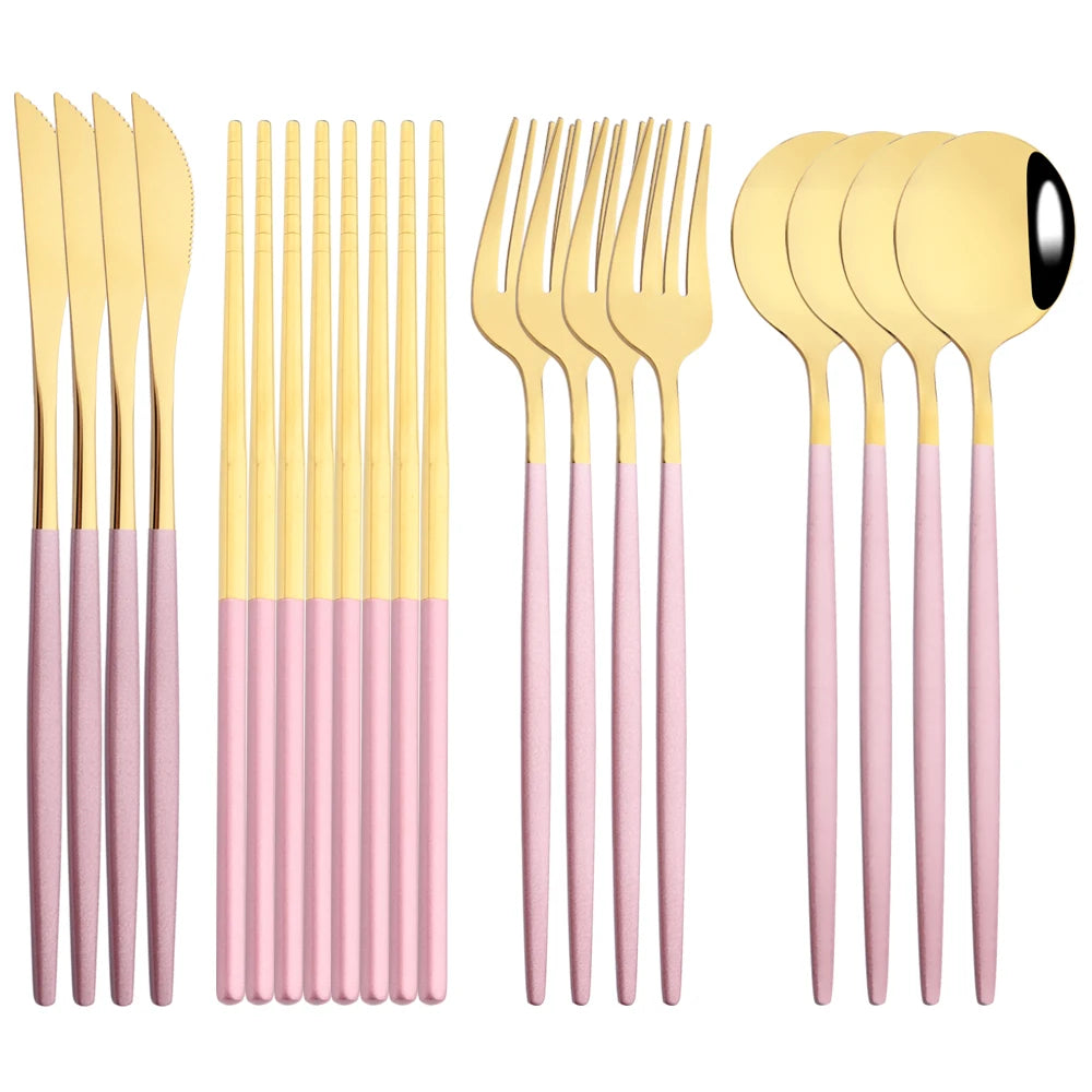 Edelstahl-Geschirrset in Gold und Grün