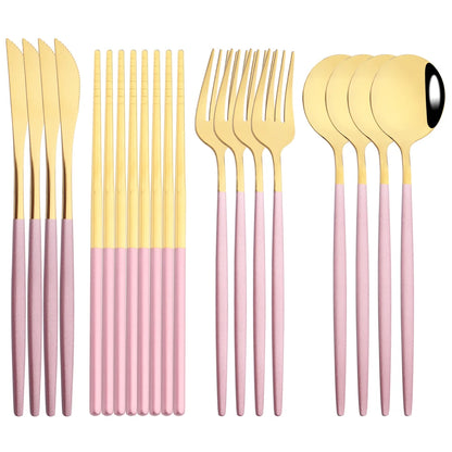 Edelstahl-Geschirrset in Gold und Grün