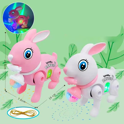 New Cartoon Electronic Walking Rabbit Toy Music Traction Rope Toys