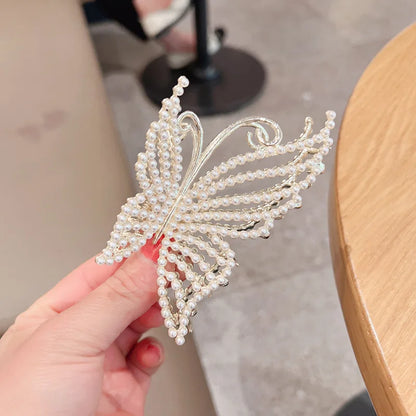 Rhinestone Butterfly Hair Claw Clips for Women – Pearl & Crystal Bling Hair Accessories