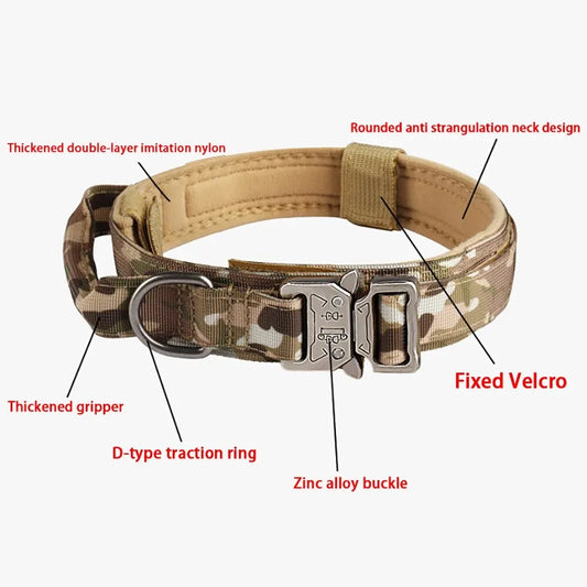 Collier tactique militaire respirant à boucle métallique pour chien