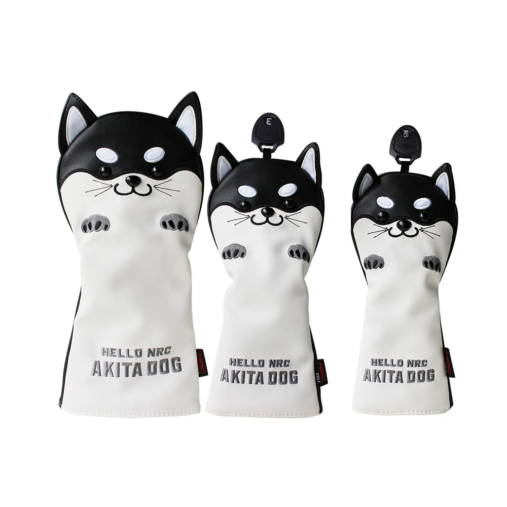 Cute Akita PU Leather Golf Headcover Set