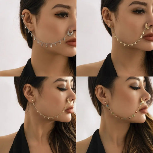 Frauen Nasenclip Ohrringe Geometrische Quastenkette