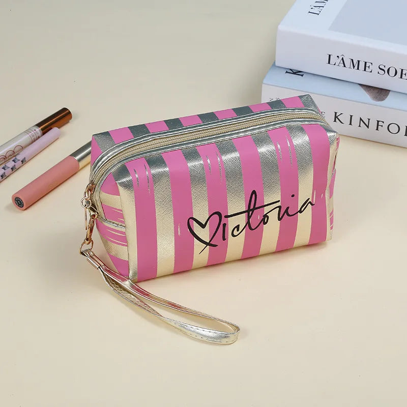 Womens Waterproof Striped Cosmetic Makeup Bag