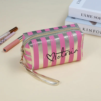 Womens Waterproof Striped Cosmetic Makeup Bag