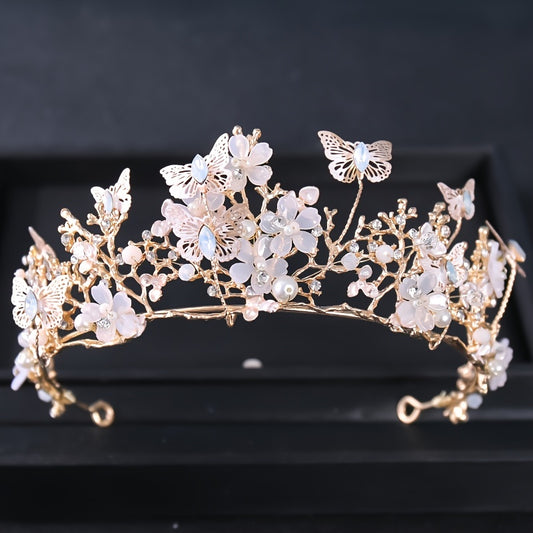 Couronne de papillon de fleur de strass de perle de femmes