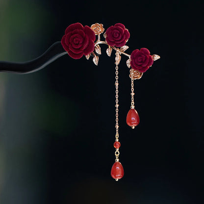 Haarspange mit Rosen und Schmetterlingen, goldfarbene Quaste