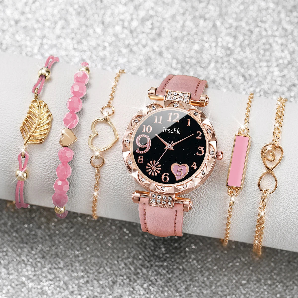 Montre multicolore pour femme, bracelet en cuir PU avec bracelet