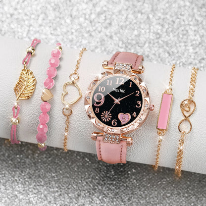 Montre multicolore pour femme, bracelet en cuir PU avec bracelet