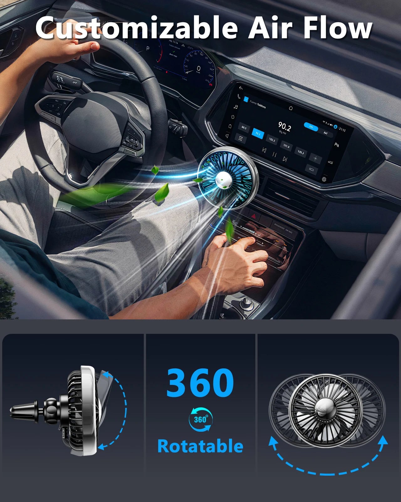 360° Rotatation Air Vent Clip USB Cooling Fan