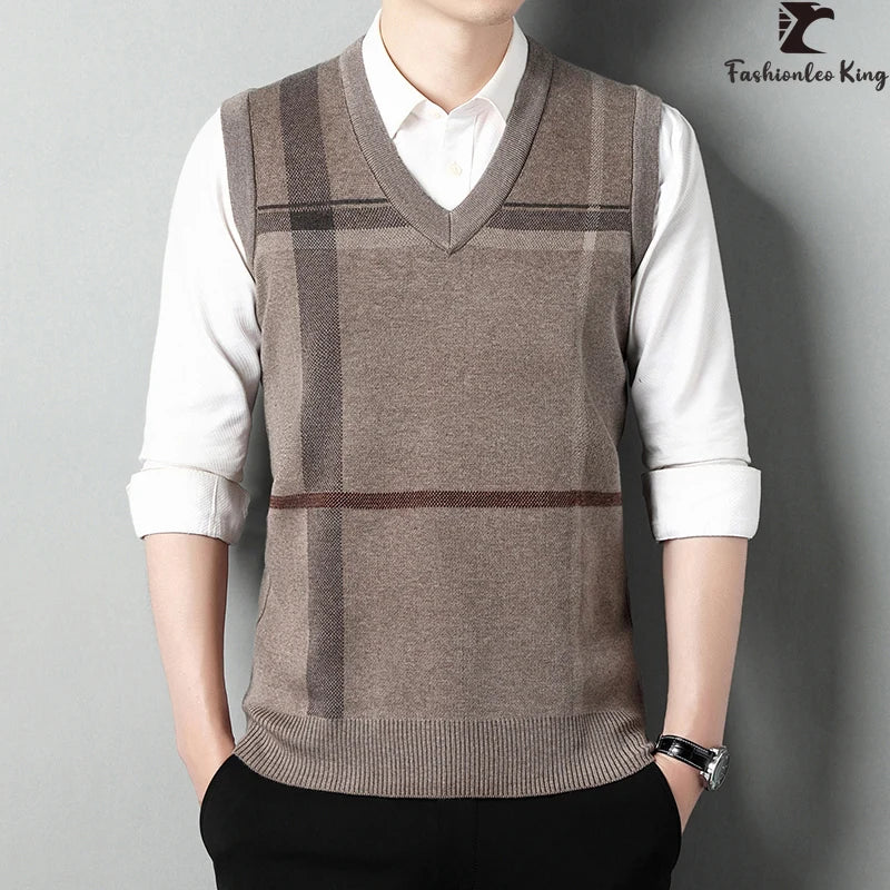 V-neck Sleeveless Sweater Vest Knitted for men