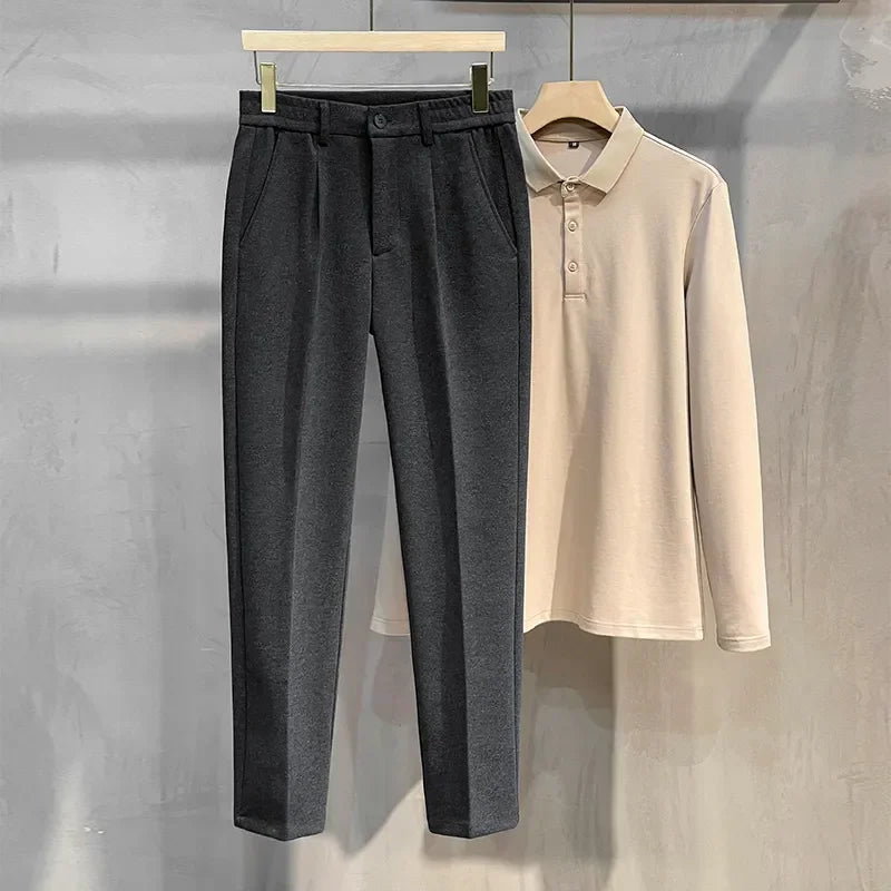 Men's Elastic Waist Woolen Straight Formal Trousers