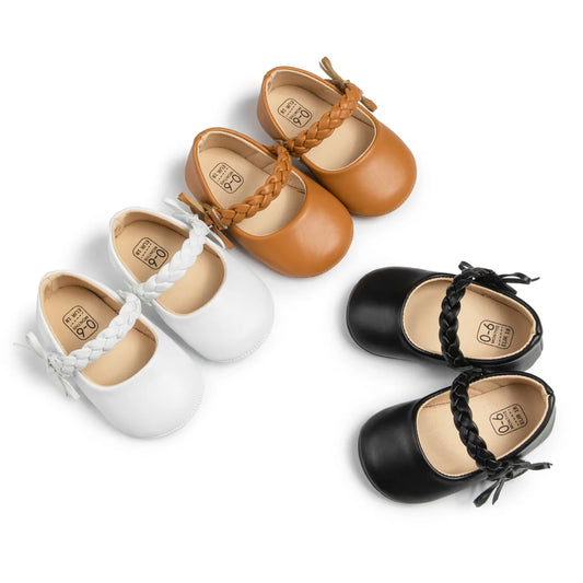 Neue Baby-Mädchen-Schuhe mit klassischer Schleife und Gummisohle