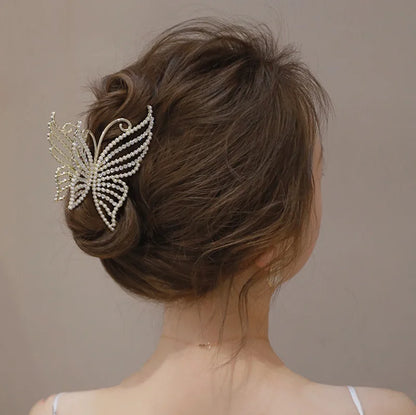 Rhinestone Butterfly Hair Claw Clips for Women – Pearl & Crystal Bling Hair Accessories