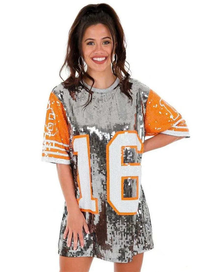 Robe en jersey de football cowboy à sequins pour femme