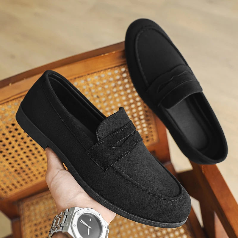 Mocassins Penny classiques - Chaussures décontractées en daim souple à enfiler en cuir pour hommes